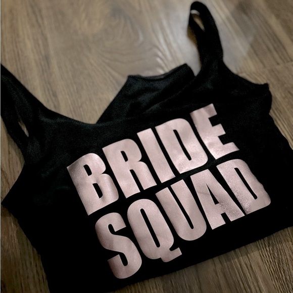 NWOT BRIDE SQUAD one piece bathing suit, black with pink metallic writing (M) - Picture 5 of 6